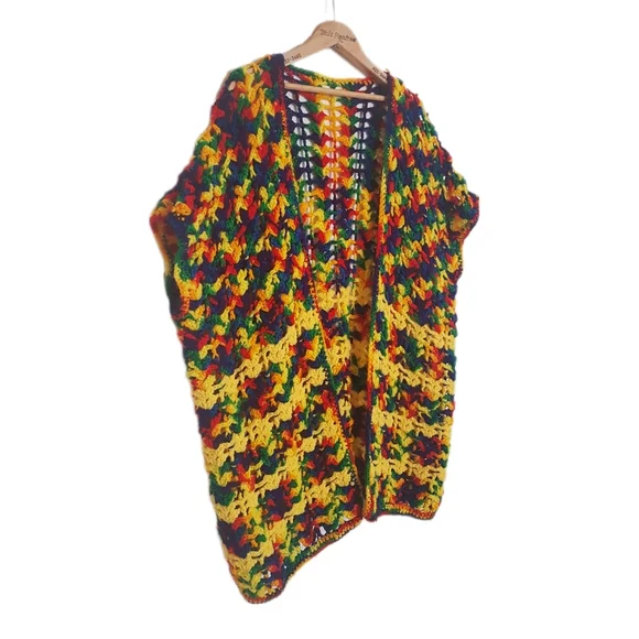 Vintage Handmade Rainbow Crochet Shrug Cardigan - Picture 2 of 3